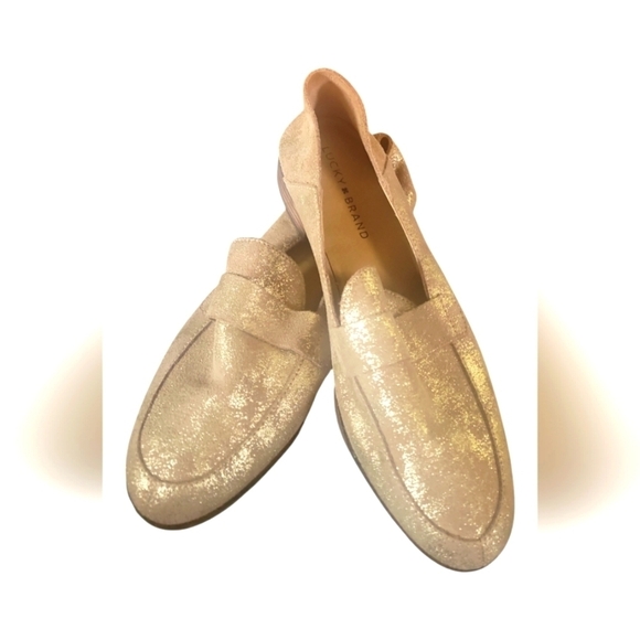 Lucky Brand Women's Gold Glitter Distressed Burnished Loafers Size 9M/39 - Picture 6 of 8